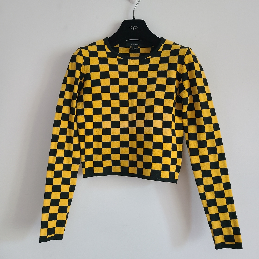 Forever 21 Black and Yellow Plaid Sweater Size S